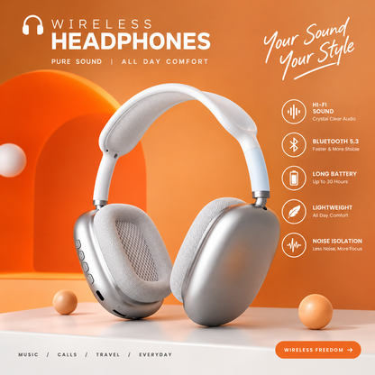 P9 Wireless Headphones | Premium Bluetooth Over-Ear Headset with Deep Bass