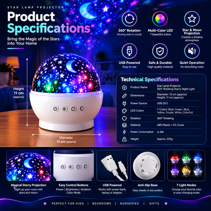 Star Lamp Projector – 360° Rotating Starry Night Light