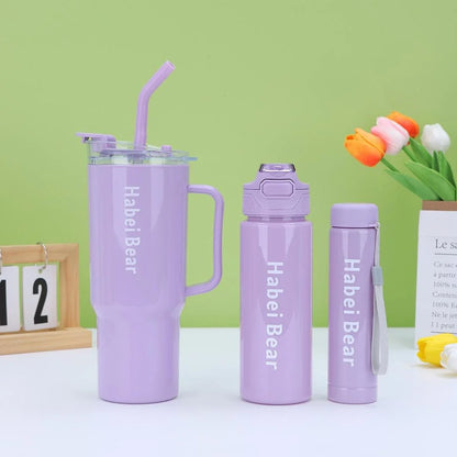 3-Piece Water Bottle Set with Built-In Straw